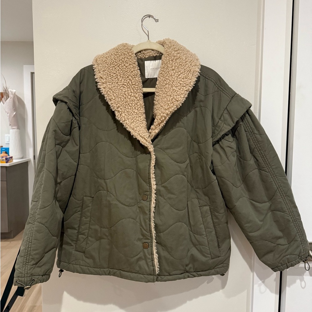Lucky Brand Olive Teddy Jacket with Sherpa Collar